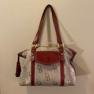Dooney & Bourke Red Purse with Leather Trim and Tassels
